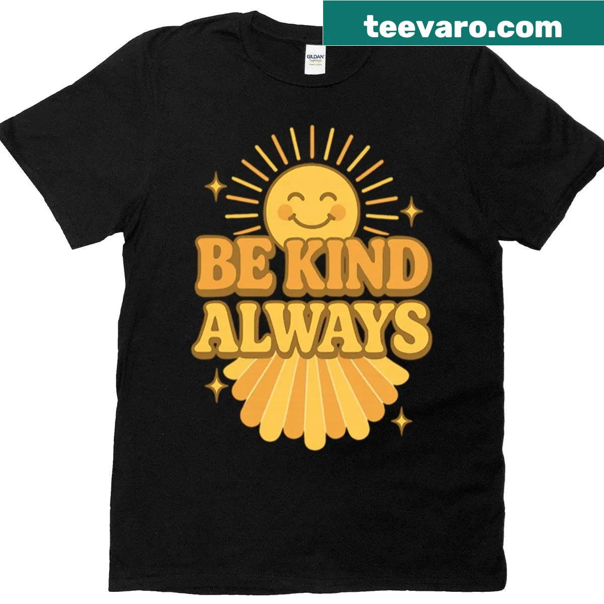 Retro T-shirt with 'Be Kind Always' in 70s bubble letters — on a men's t-shirt