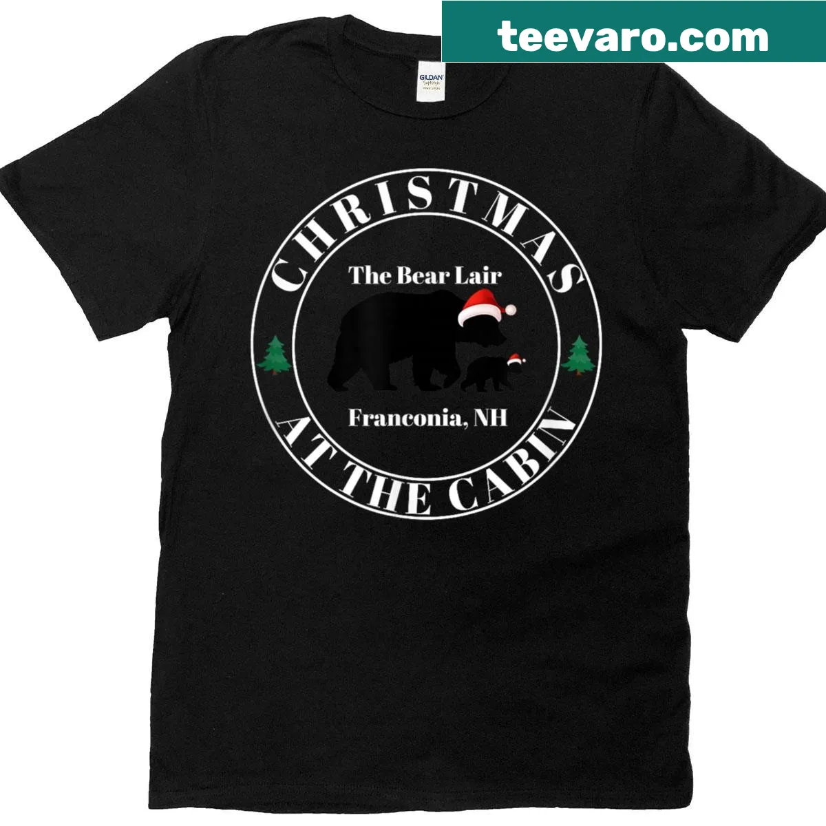 Children's t-shirt featuring a bear illustration for Christmas cabin themes — on a men's t-shirt