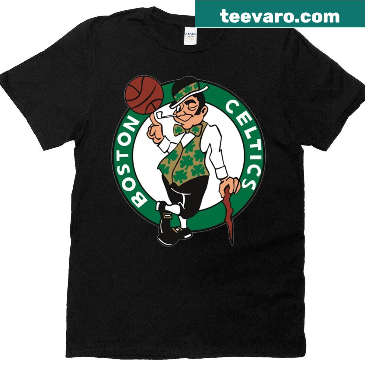 T-shirt featuring the Boston Celtics Lucky Leprechaun logo — on a men's t-shirt