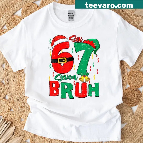 Funny meme-themed Christmas T-shirt for kids with the phrase Bruh 67