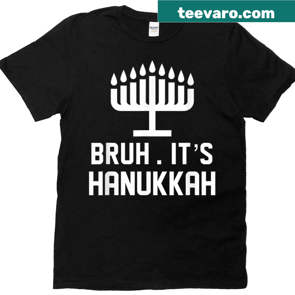 Humorous Hanukkah design featuring Menorah and traditional symbols on a t-shirt — on a men's t-shirt