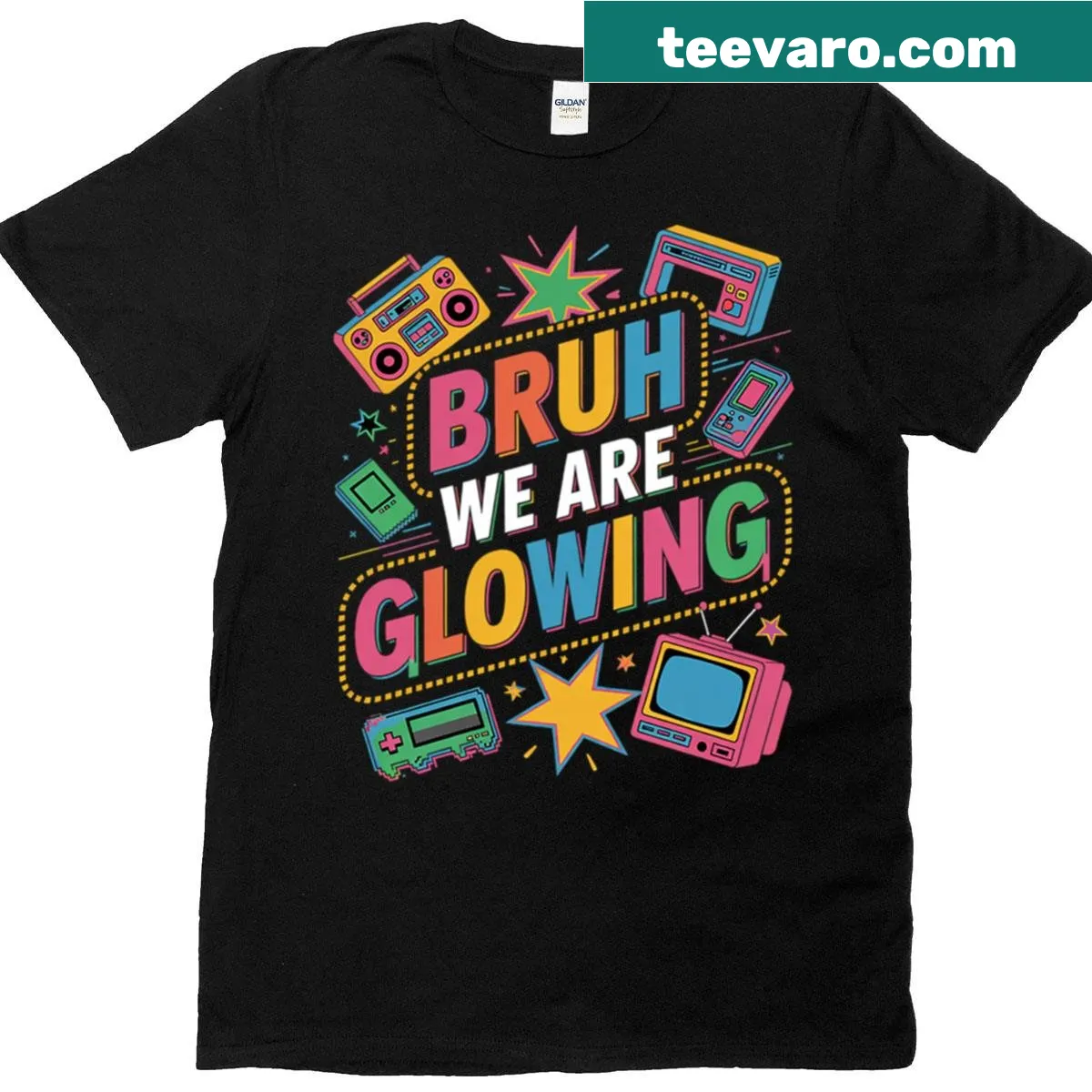 Retro T-shirt with the phrase 'We Are Glowing In My Glowing Era' — on a men's t-shirt