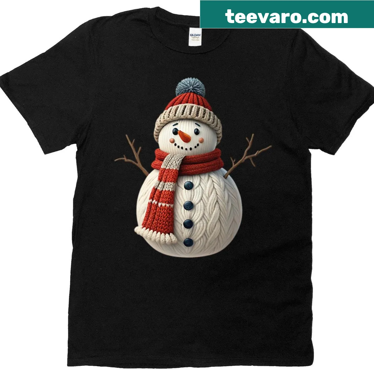 T-shirt with a cozy winter snowman illustration — on a men's t-shirt