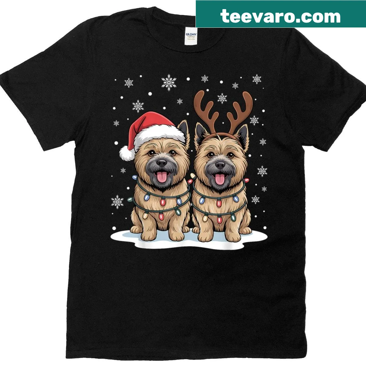 Cairn Terrier in Christmas lights design t-shirt — on a men's t-shirt