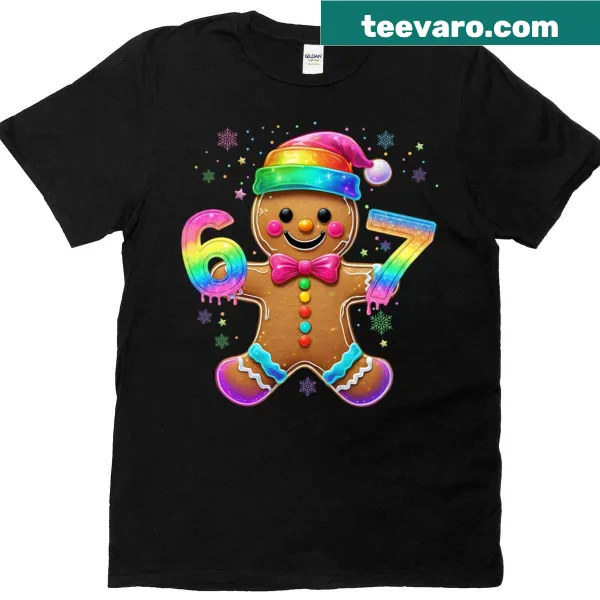 Christmas-themed t-shirt featuring gingerbread cookie design