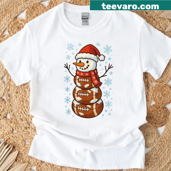 Illustrative snowman in football gear on Christmas T-shirt