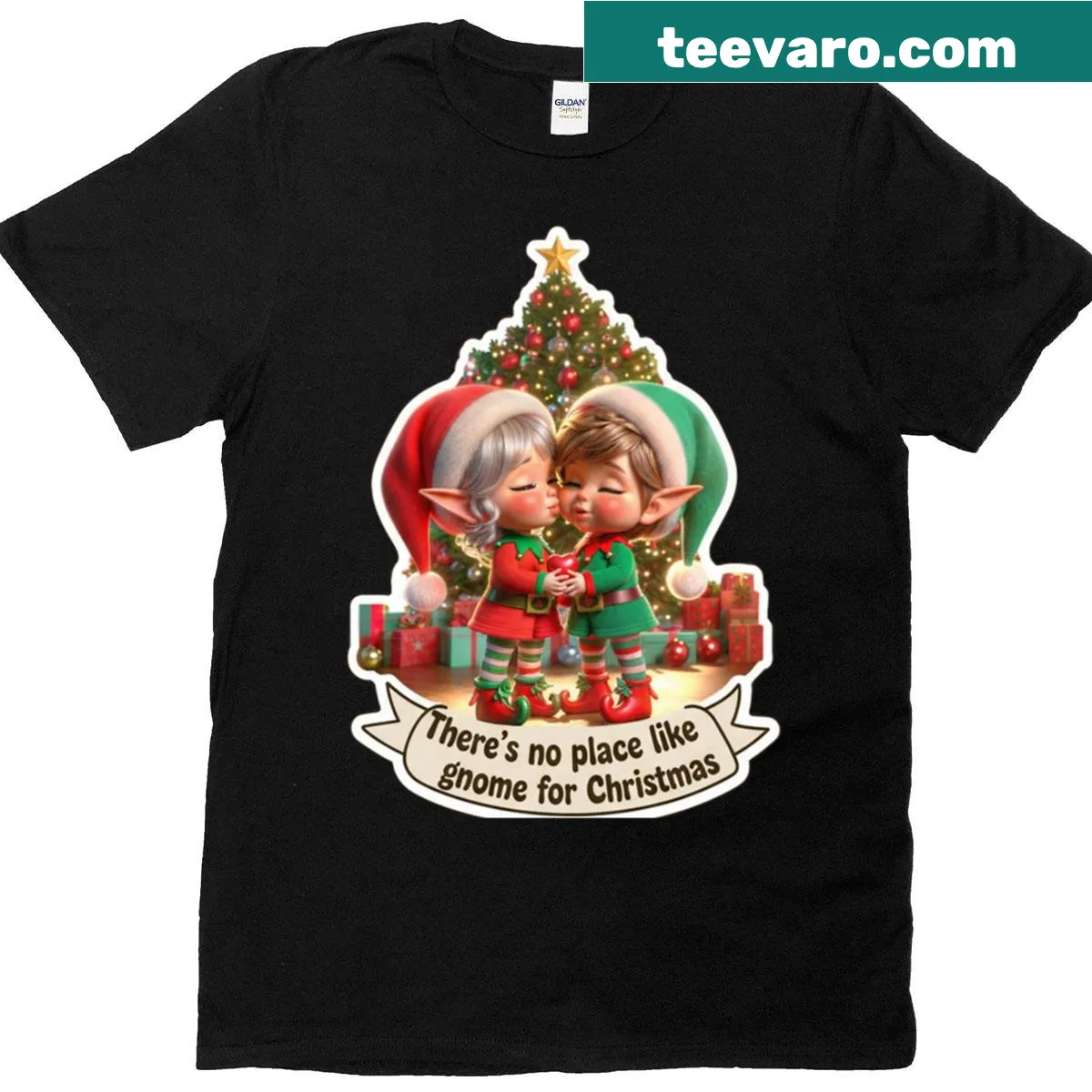Christmas t-shirt featuring gnomes and a playful holiday quote — on a men's t-shirt