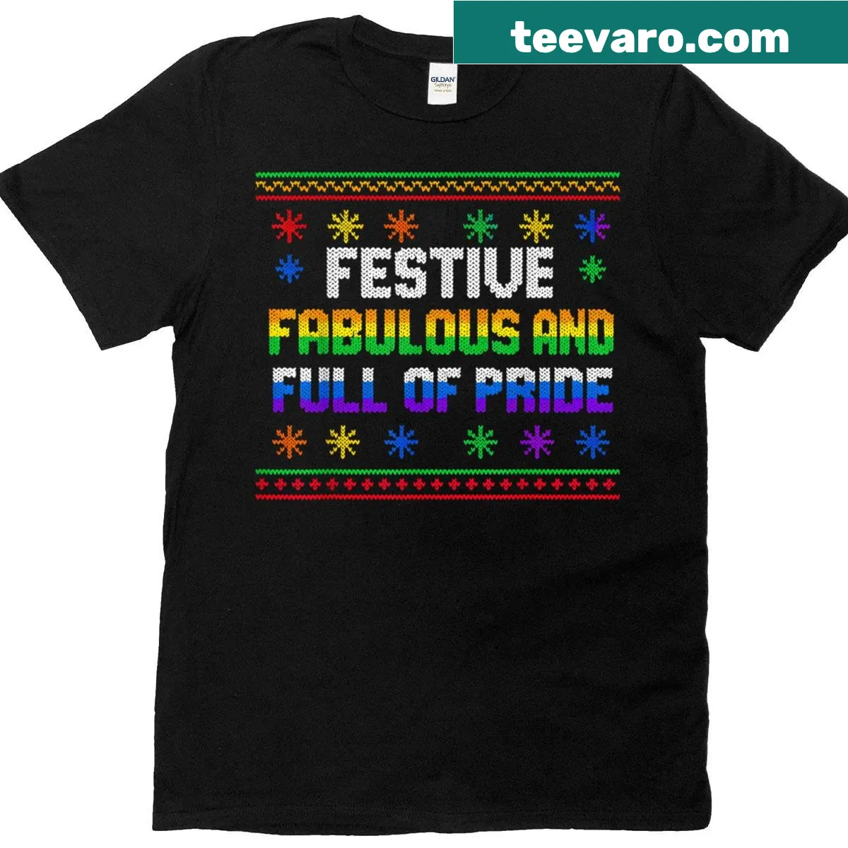 Bold Christmas T-shirt celebrating lesbian couples with a pride theme. — on a men's t-shirt