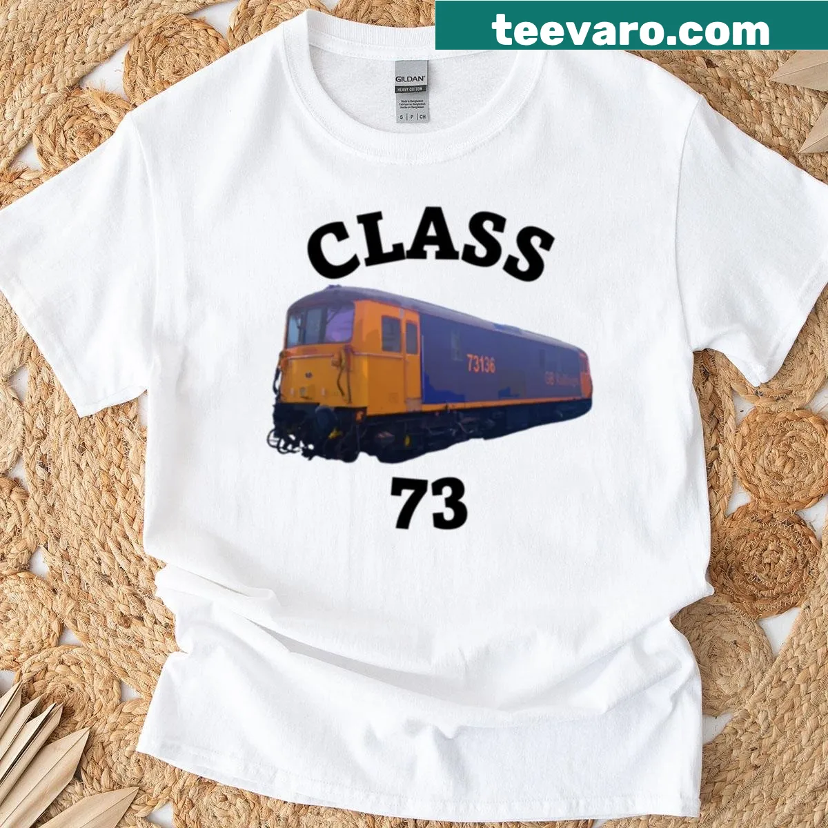 T-shirt featuring artistic representation of Class 73 train — on a men's t-shirt