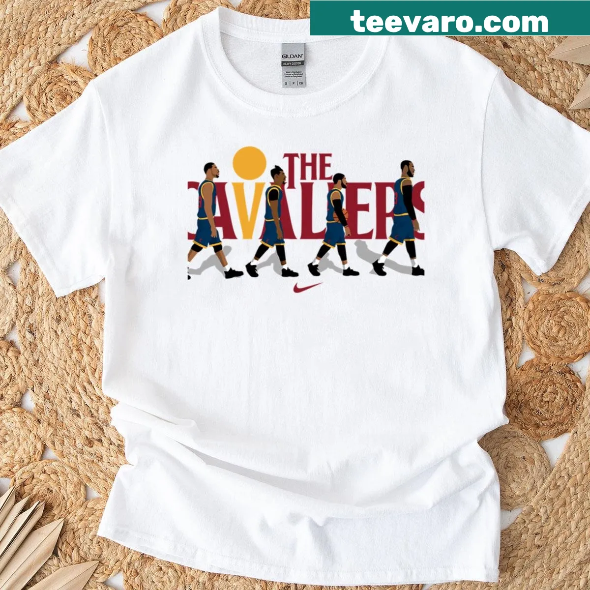 Minimalist illustration of Cleveland Cavaliers Big Four on T-shirt — on a men's t-shirt