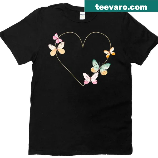Illustration of a butterfly with heart-shaped wings on a t-shirt