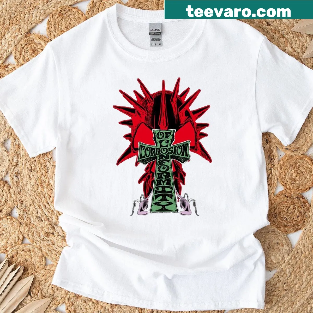 Band t-shirt featuring graphic artwork from Corrosion Of Conformity. — on a men's t-shirt