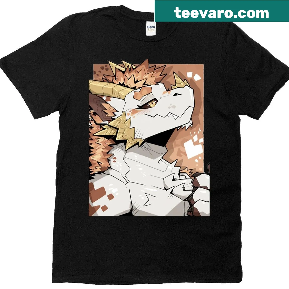 Illustration of a blushing white and brown dragon on a t-shirt — on a men's t-shirt