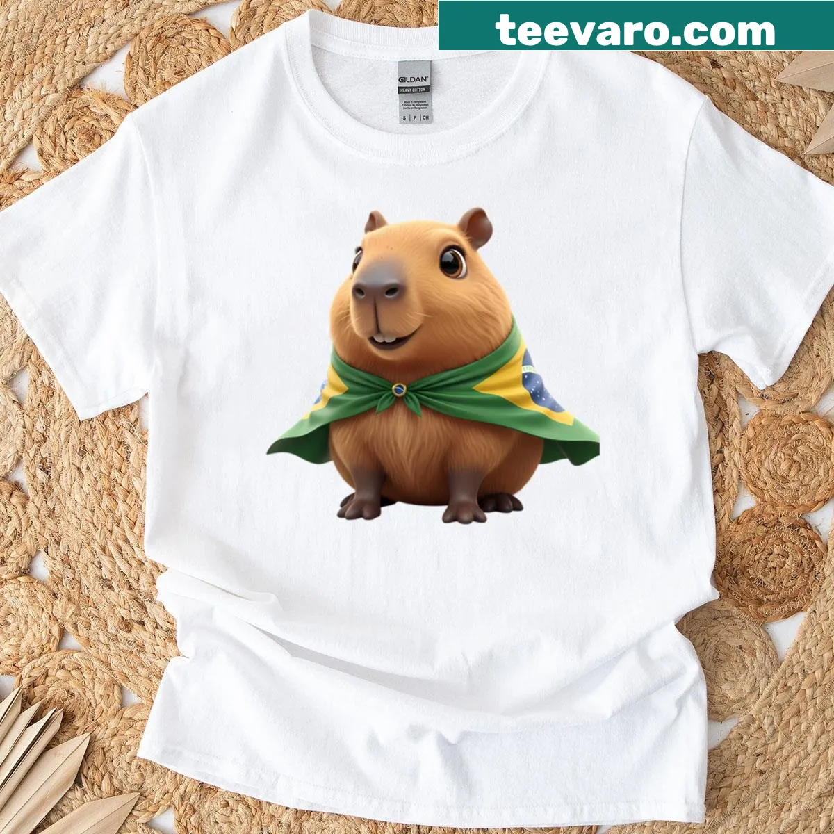 Graphic t-shirt featuring a cute Brazilian capybara — on a men's t-shirt