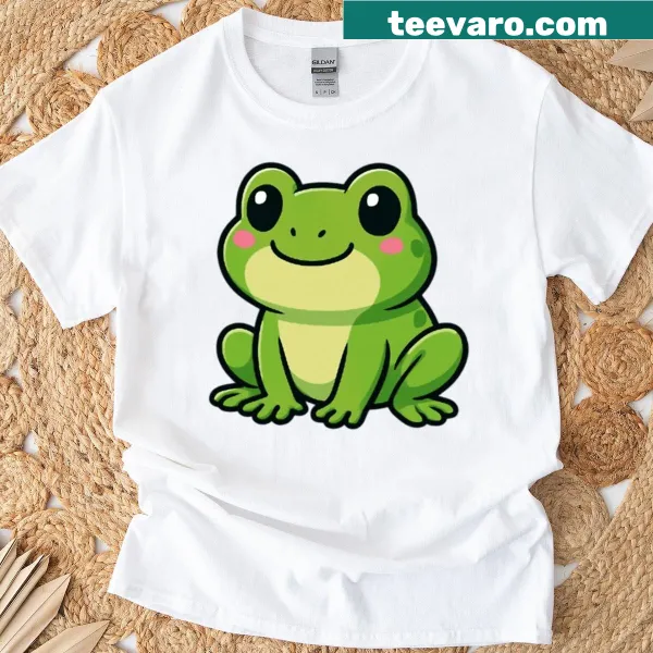 Cute cartoon frog design on a children's T-shirt.