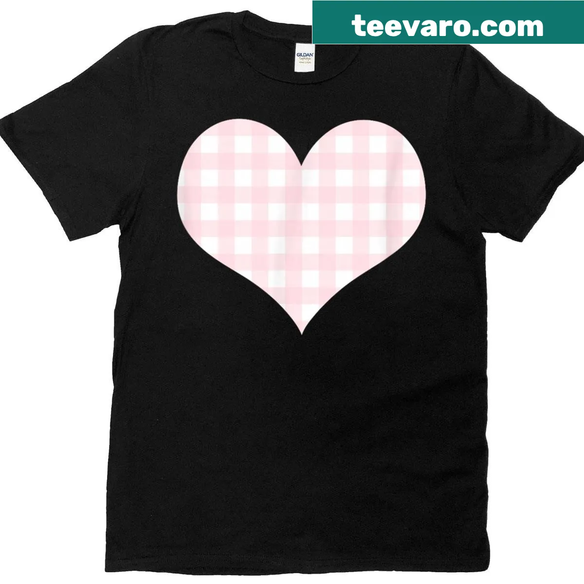 Light pink gingham check pattern T-shirt — on a men's t-shirt