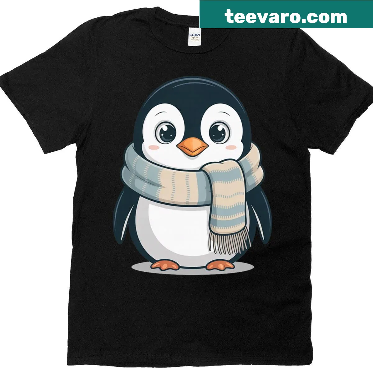Cute winter penguin illustration T-shirt with scarf — on a men's t-shirt