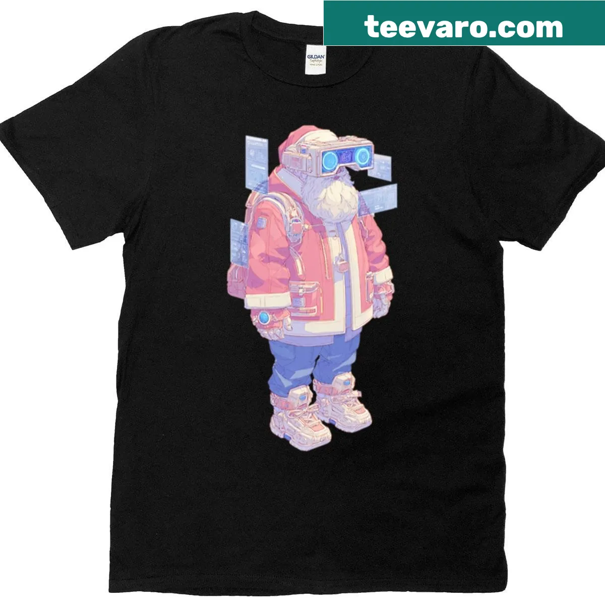 T-shirt featuring Cyber Santa Navigator design — on a men's t-shirt
