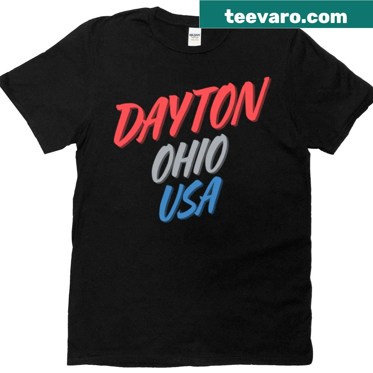 T-shirt celebrating Dayton, Ohio with hometown heritage text. — on a men's t-shirt