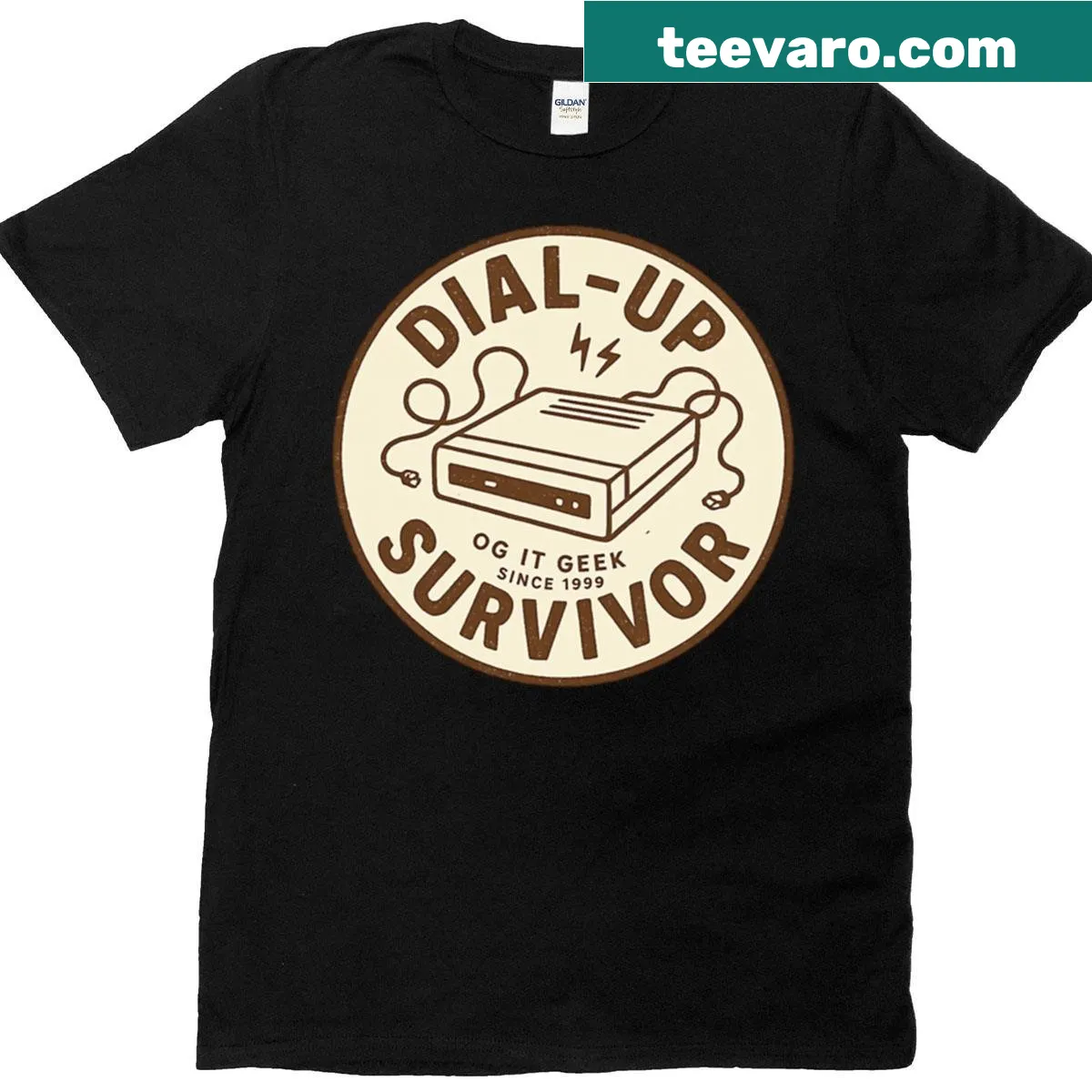 Nostalgic 'Dial-up Survivor' T-shirt — on a men's t-shirt