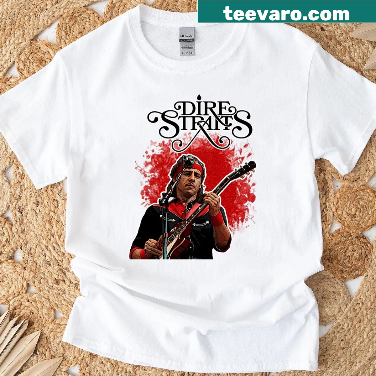 Oversized Dire Straits tee featuring bold graphic design. — on a men's t-shirt