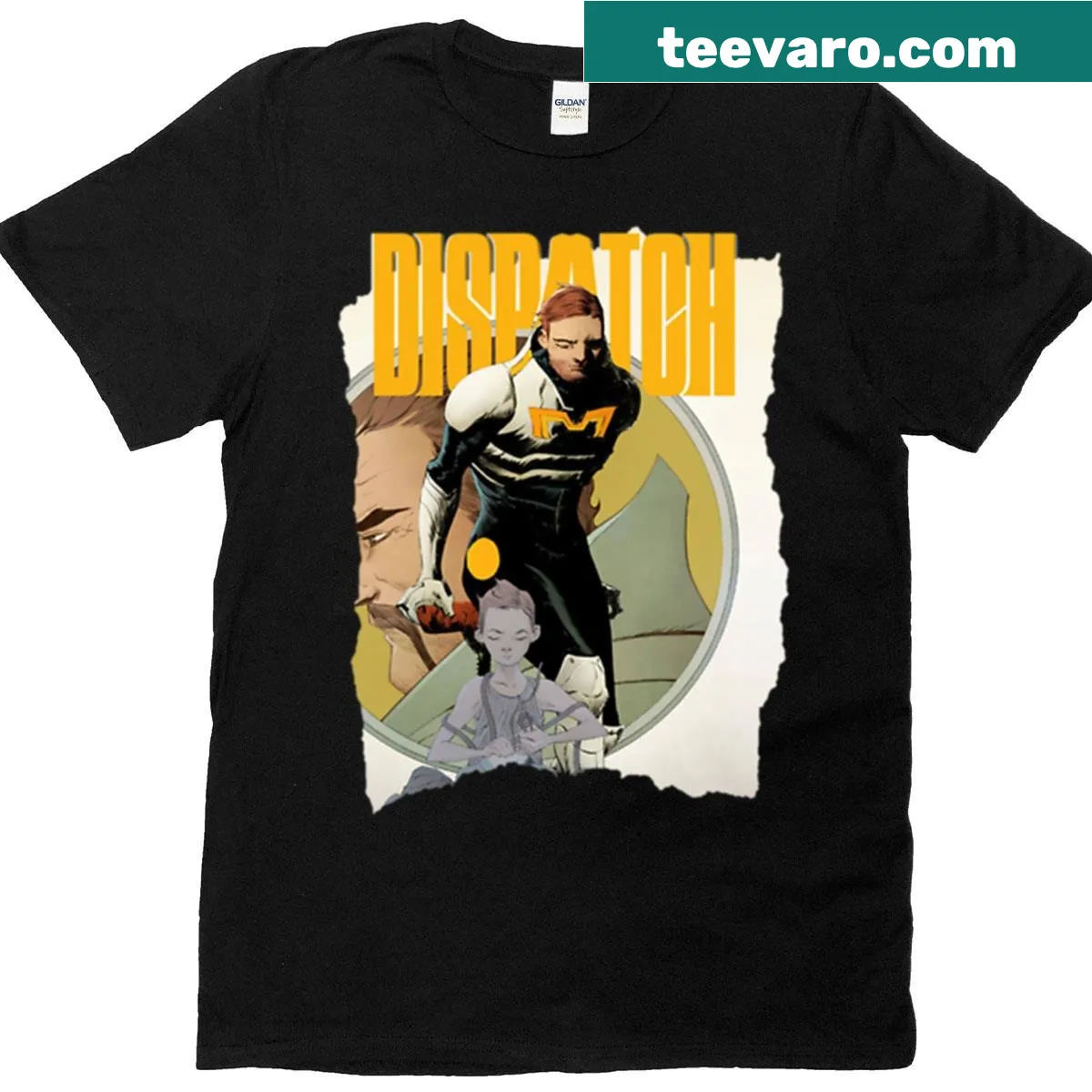 Comic cover style T-shirt with Mecha Man illustration — on a men's t-shirt