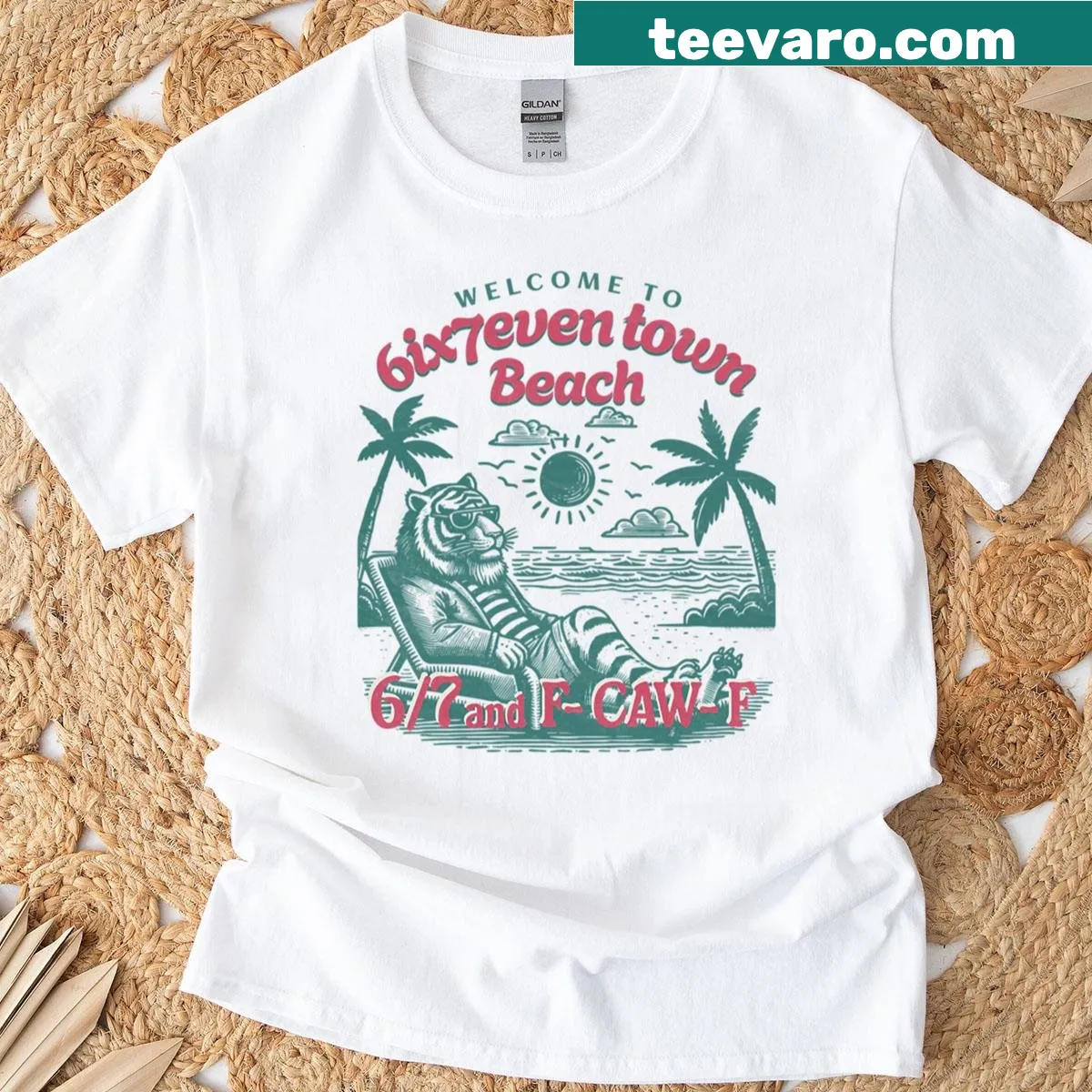 Distressed oversized t-shirt with 'Welcome 6ix7even Town' text — on a men's t-shirt