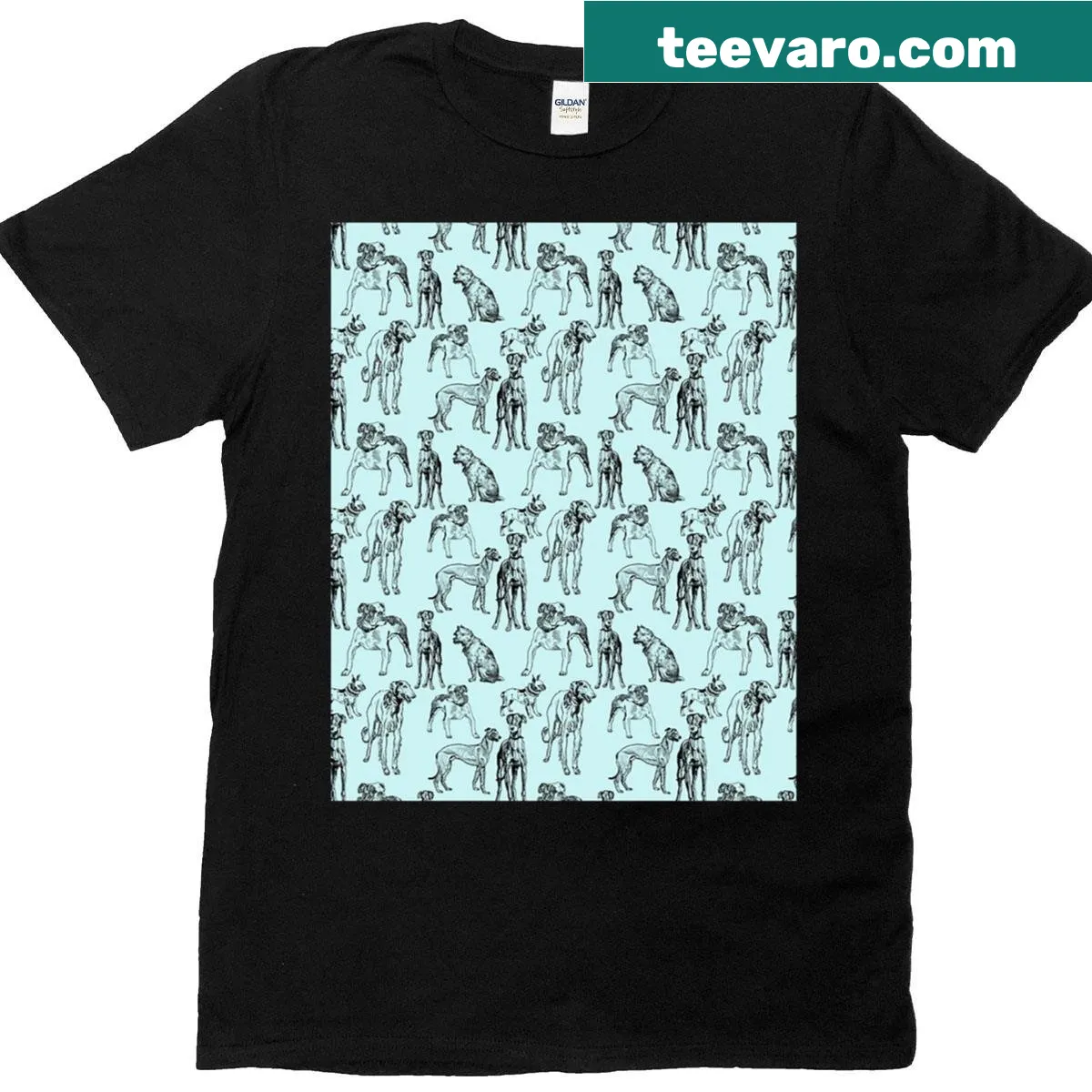 T-shirt with a graphic of tessellated dogs in a playful design — on a men's t-shirt