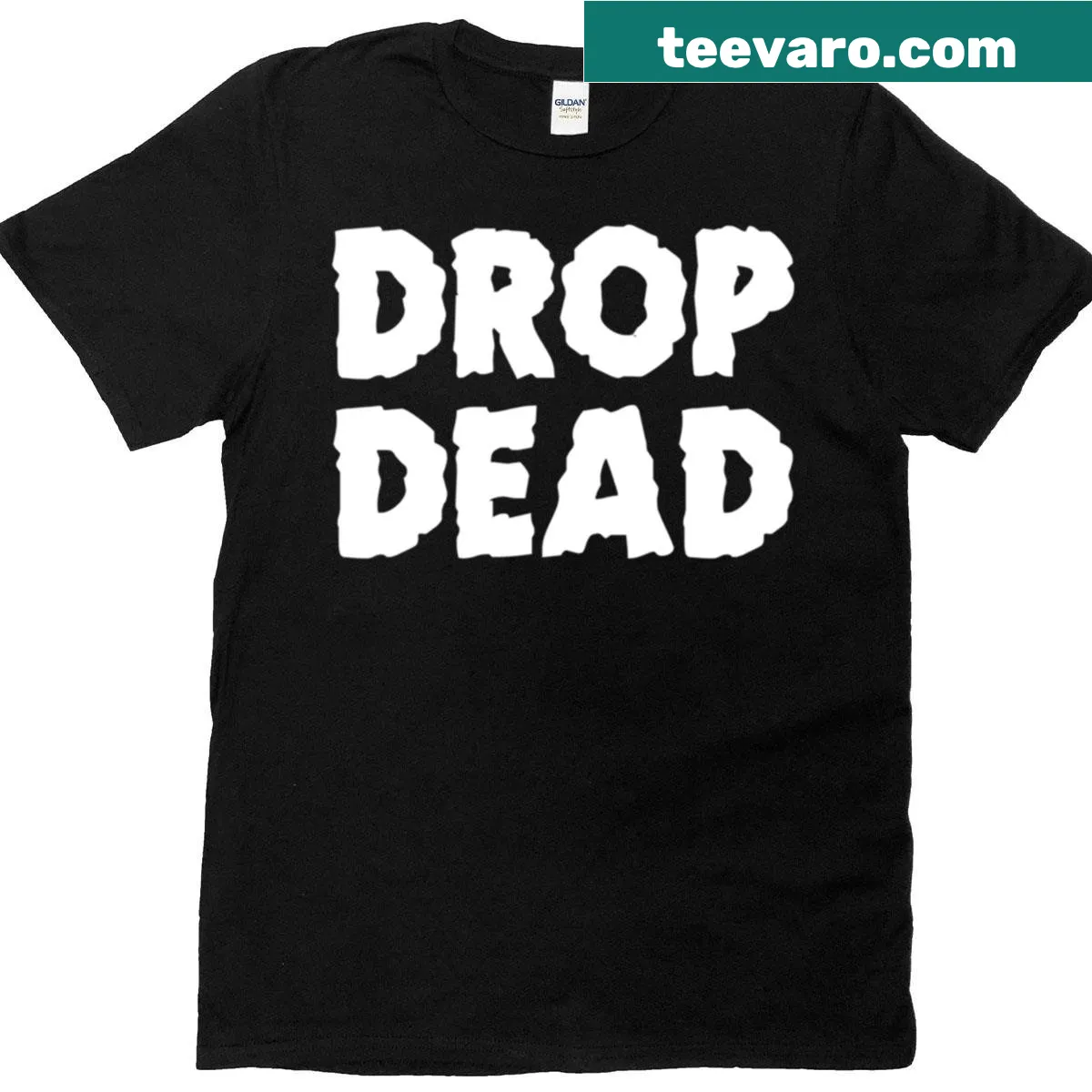 Edgy t-shirt featuring 'Drop Dead' typography — on a men's t-shirt