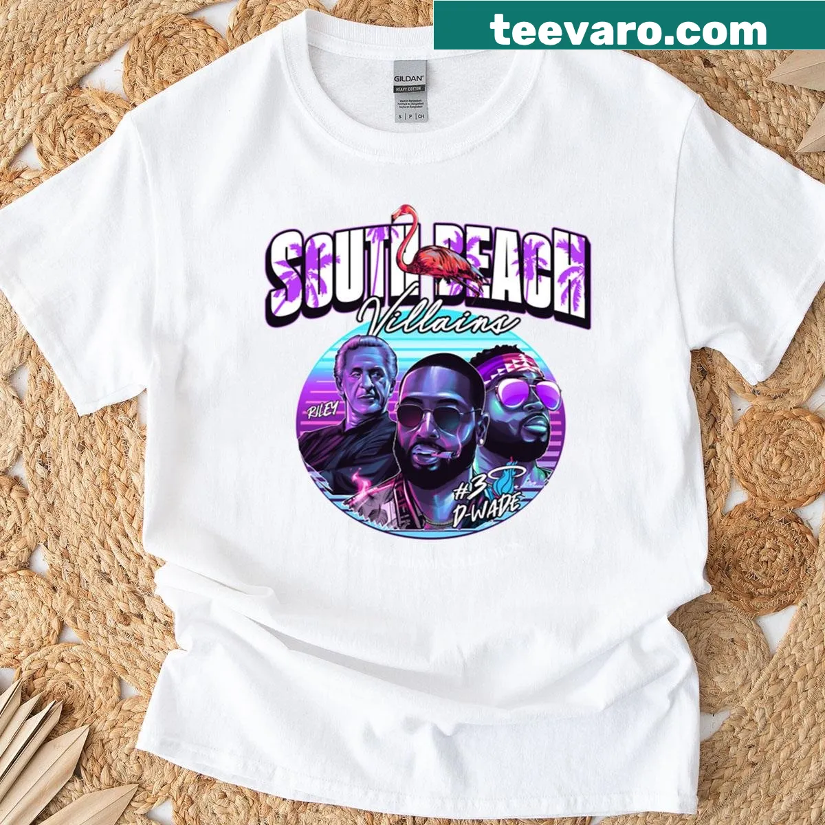 Basketball art T-shirt featuring Dwyane Wade and Pat Riley — on a men's t-shirt