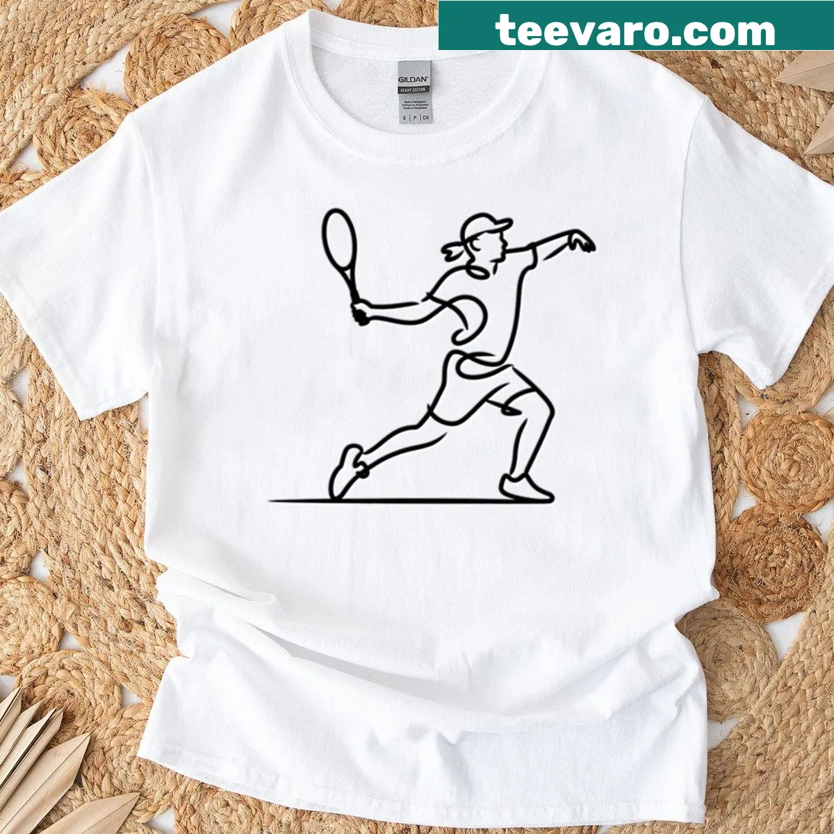 Dynamic illustration of a tennis player on athletic t-shirt — on a men's t-shirt