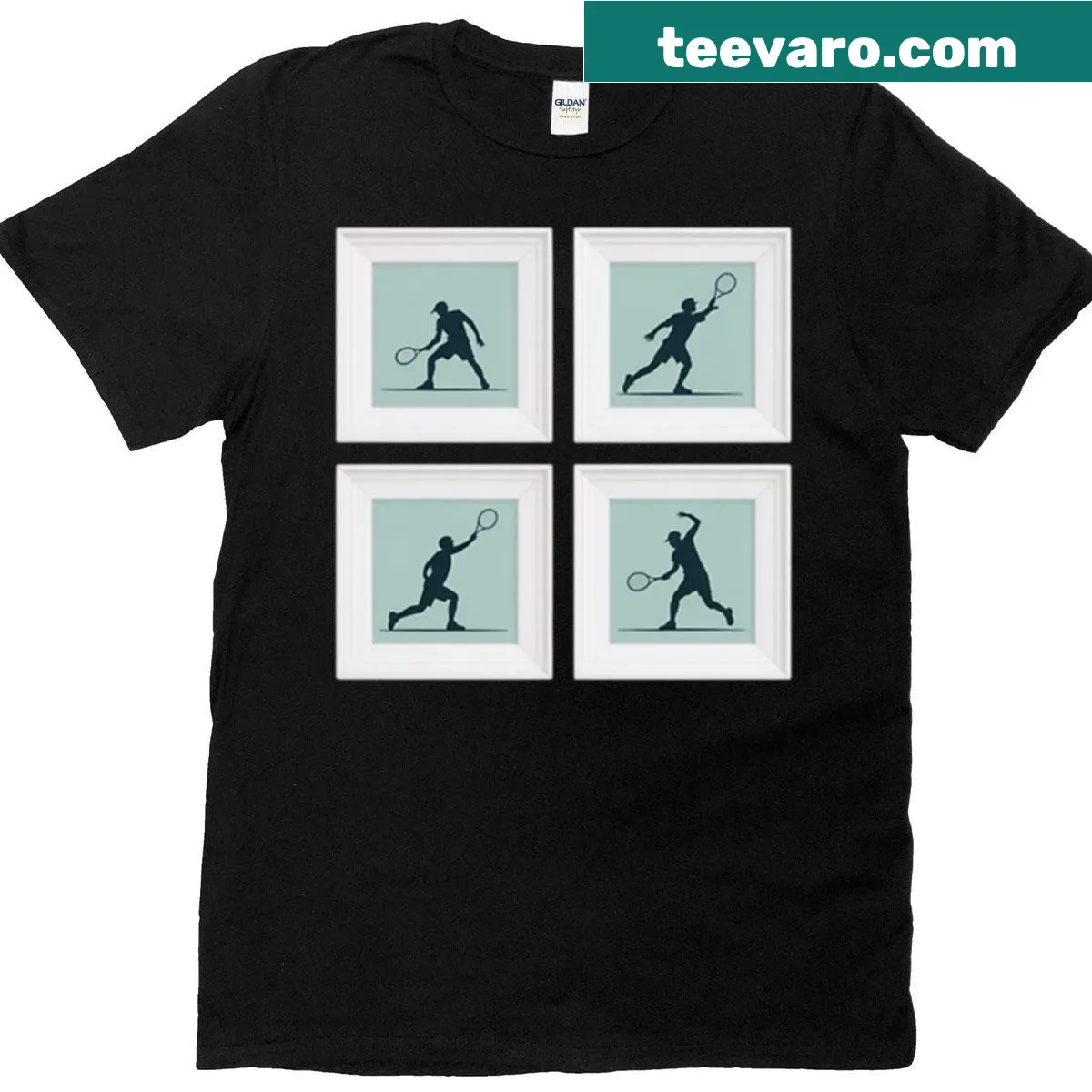 Minimalist T-shirt featuring a dynamic silhouette of a tennis player — on a men's t-shirt