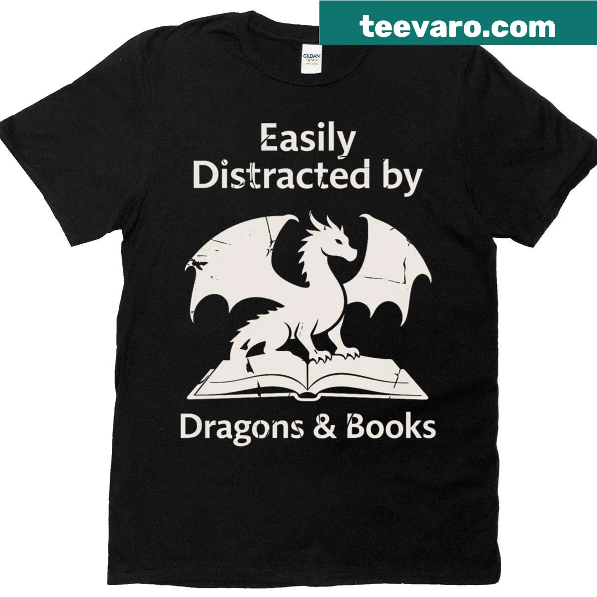 Funny text design about dragons and books on T-shirt — on a men's t-shirt