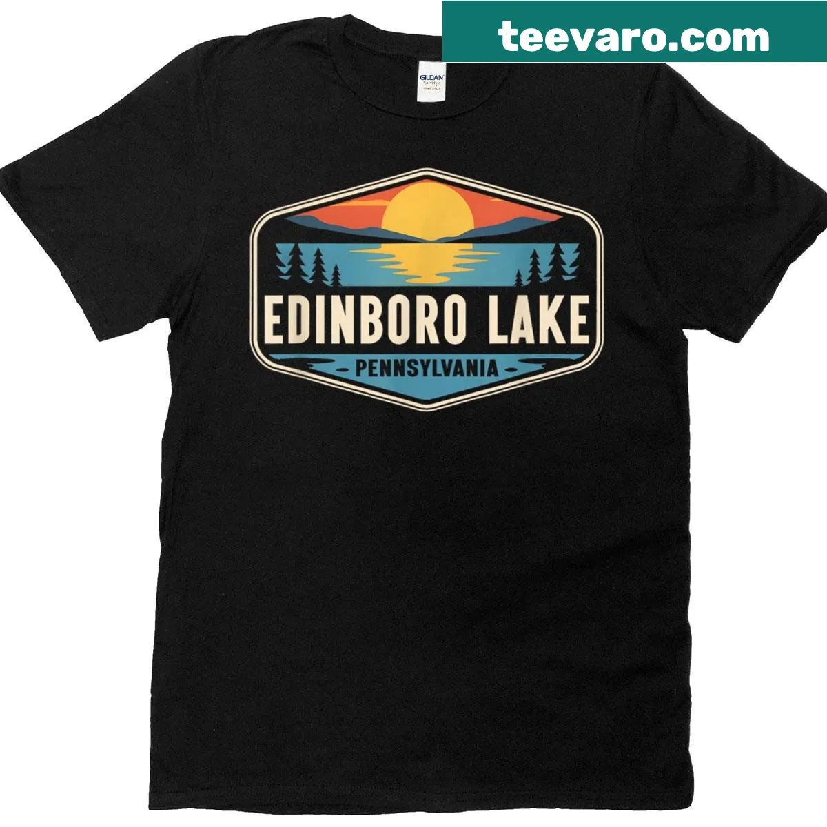 Vintage-style Edinboro Lake Pennsylvania graphic t-shirt — on a men's t-shirt