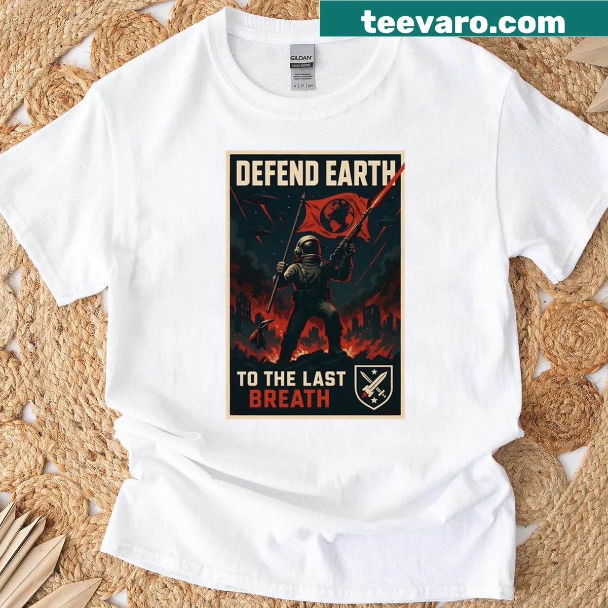 Retro sci-fi alien invasion design on boxy T-shirt — on a men's t-shirt
