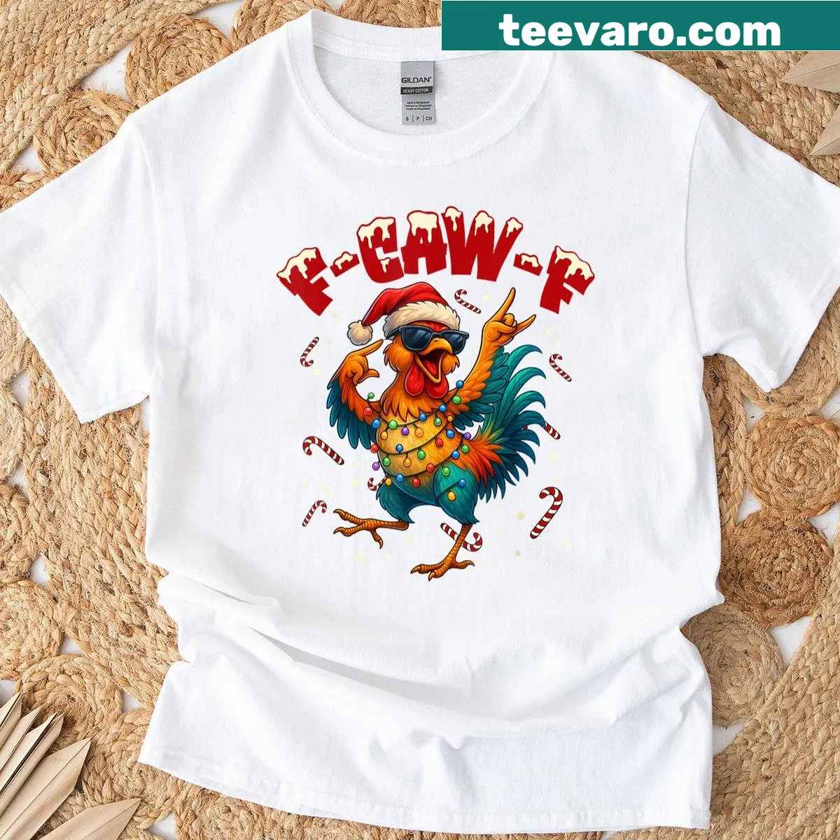 Vintage distressed Christmas t-shirt with funny rooster meme — on a men's t-shirt