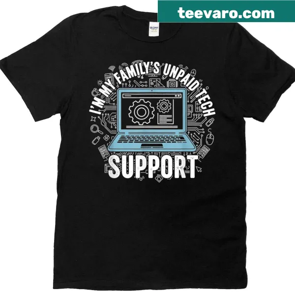 Funny T-shirt declaring Family Tech Support with humorous IT graphic