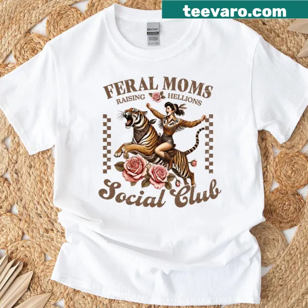 Vintage graphic tee with a lady riding a tiger for wild moms