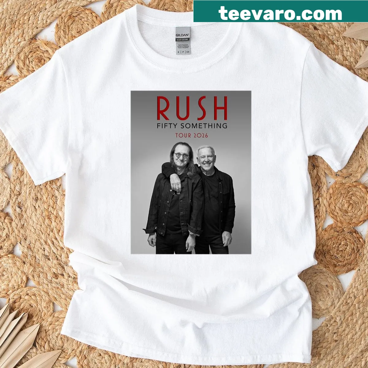 Illustrative design of 'Fifty Something Tour 2026' on a t-shirt — on a men's t-shirt