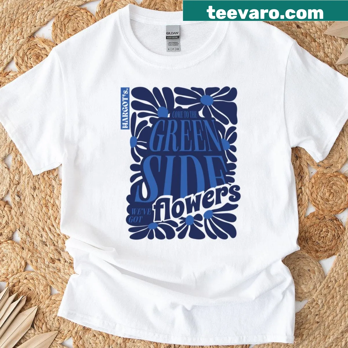 Flower power typography T-shirt with uplifting message — on a men's t-shirt
