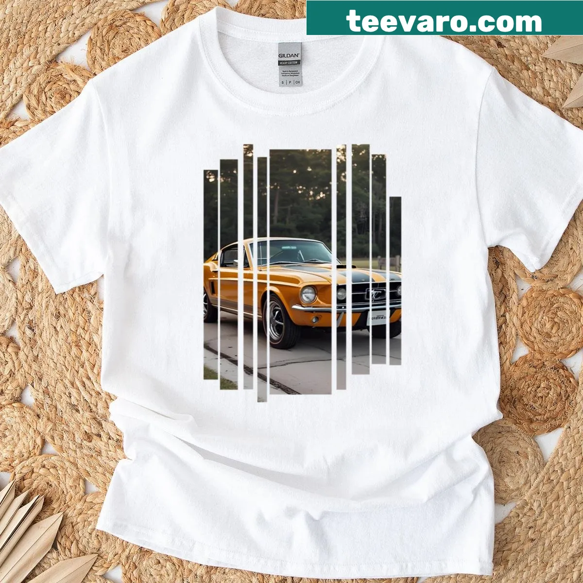 Vintage-style muscle car tee with classic automotive design — on a men's t-shirt