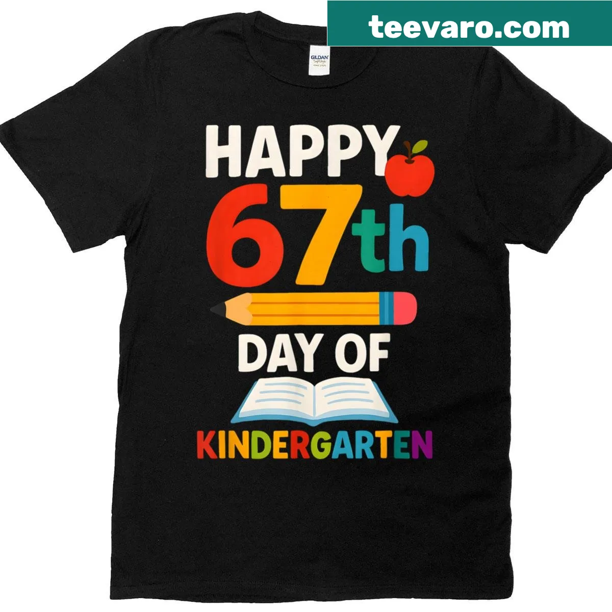 Celebratory T-shirt featuring fun typography for a child's 67th kindergarten moment — on a men's t-shirt
