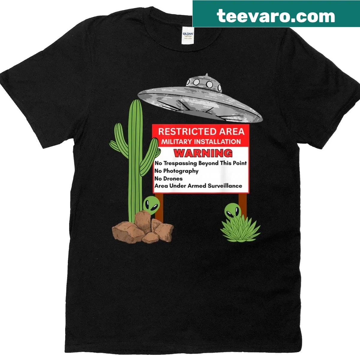 Funny alien and spaceship design on a t-shirt — on a men's t-shirt