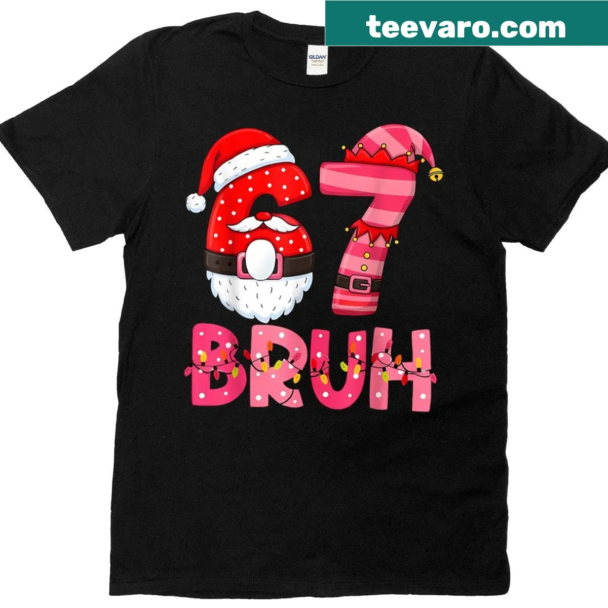 Funny Christmas T-shirt with 'Bruh 67' meme design — on a men's t-shirt