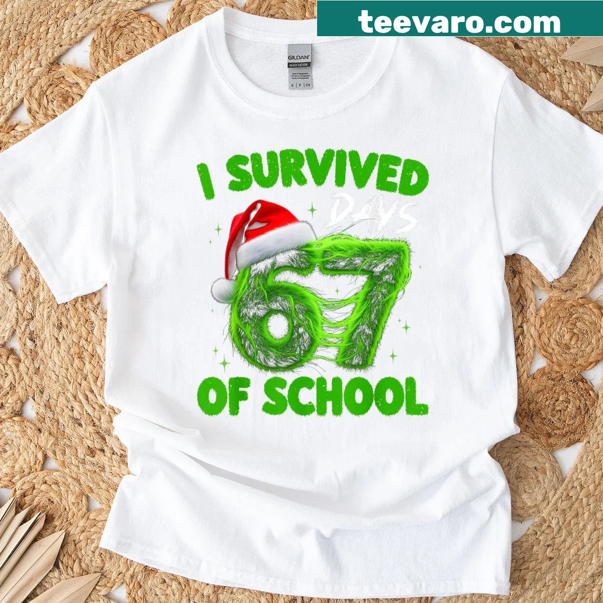 Funny school survival T-shirt with humorous text about surviving 67 days of school — on a men's t-shirt