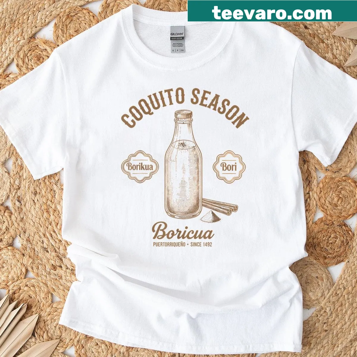 Puerto Rico flag with coquito season graphic — on a men's t-shirt