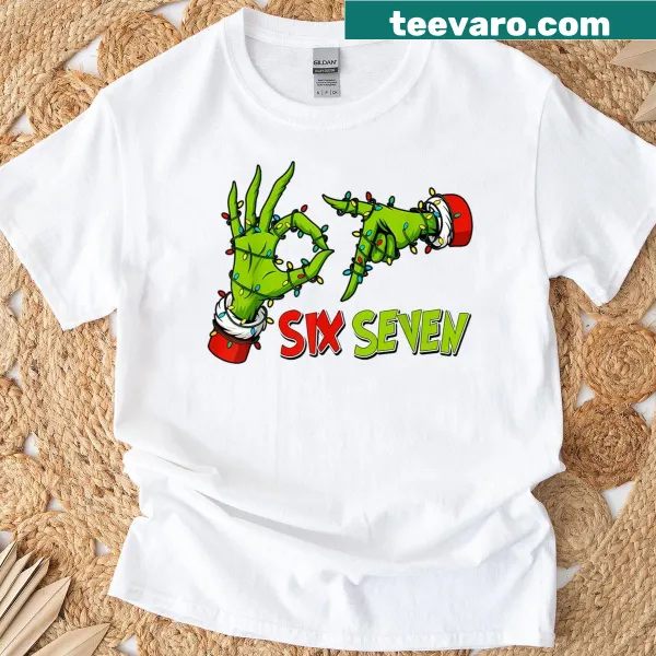 Humorous Christmas T-shirt featuring Santa and the numbers 6 and 7