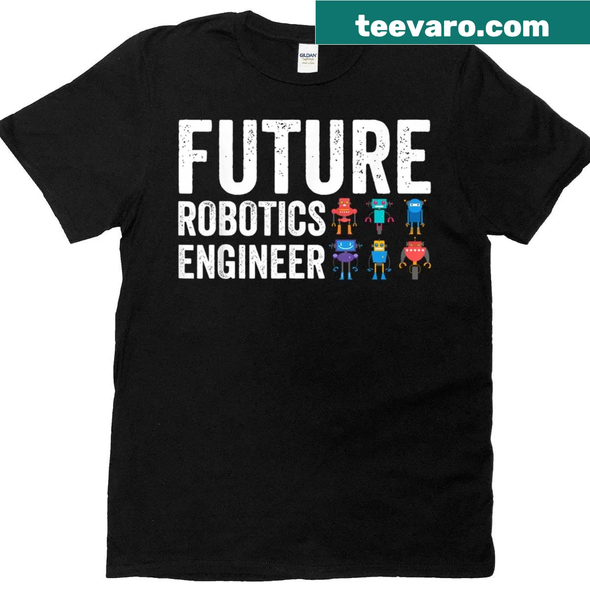 Robot graphic t-shirt for engineering students — on a men's t-shirt