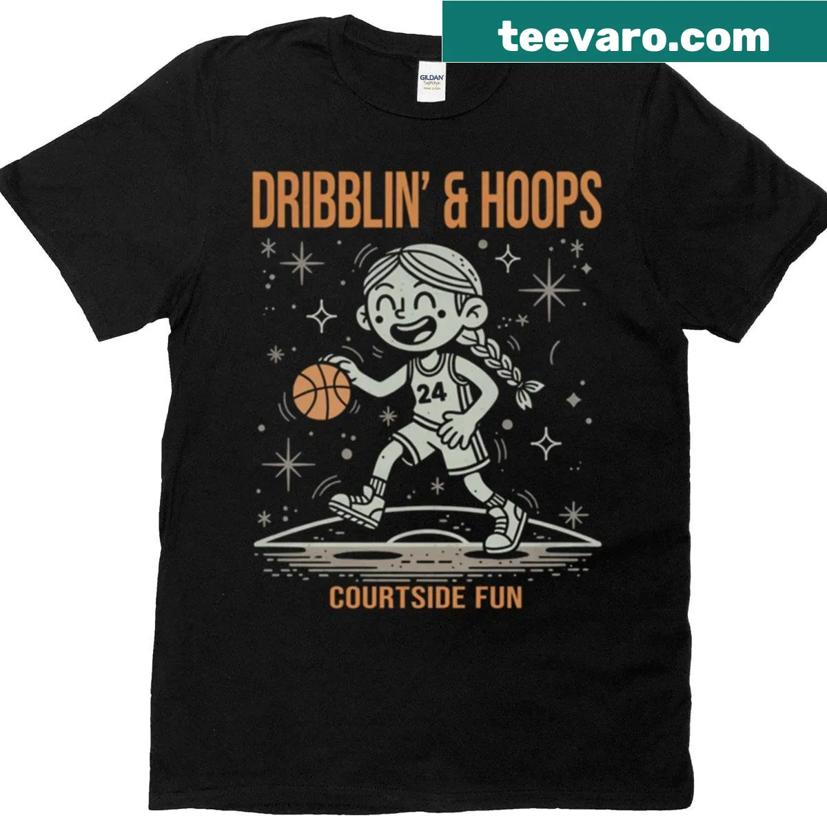 Oversized t-shirt with girl basketball player dribbling a ball — on a men's t-shirt