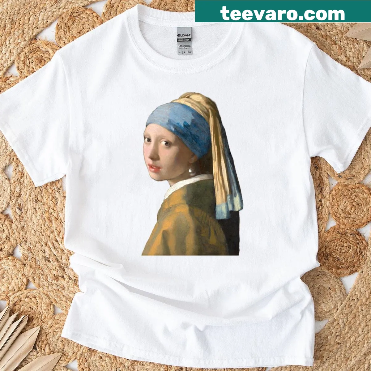 Art-inspired T-shirt featuring Girl with a Pearl Earring design — on a men's t-shirt